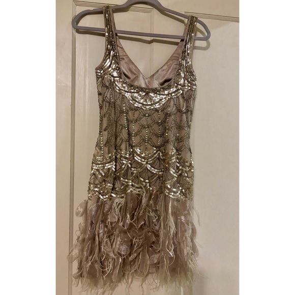 Gold Sequin and Feather Dress - Picture 2 of 5